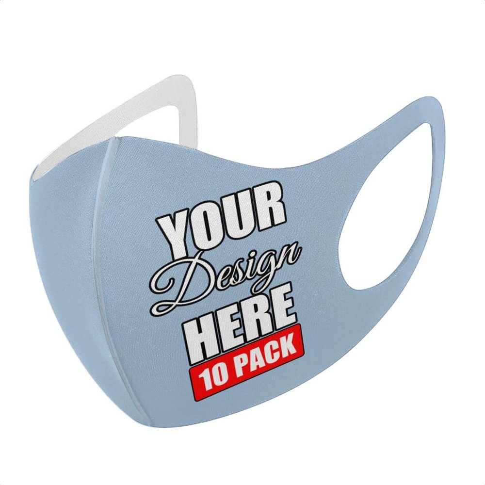 10 Pack Custom Face Mask Text Photo Logo Customized Masks Unisex, Light Blue