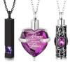 3 Pieces Cremation Urn Necklace for Ashes Vertical Bar Zircon, Heart Crystal Necklace Urn Stainless Steel Waterproof Memorial Pendant(Purple Zircon) view 1