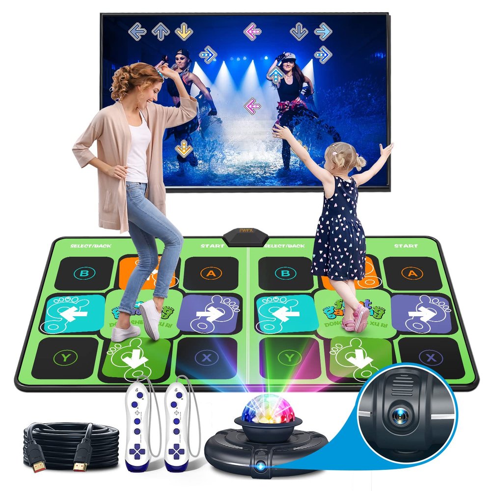 FWFX Wireless Dance Mat for TV, 2-Player Musical Electronic Dancing Pad for Kids & Adults, for Family Party Games, Exercise, Yoga & Fitness - Birthday for Boys & Girls(Green)
