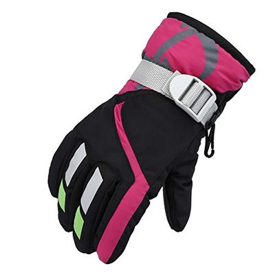 POLG Waterproof Kids Ski Snow Gloves Winter Warm Snowboard Mittens Windproof Thermal Outdoor Sports Gloves for Boys Girls (Black, One Size)