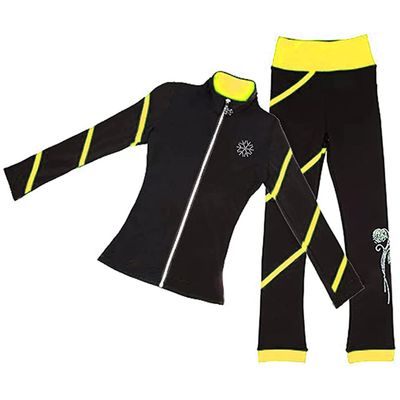 LIUHUO Figure Skating Spiral Jacket and Fleece Pants for Girls and Women - Yellow