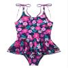 Hansber Kids Girls One Piece Bikini Swimwear Floral Printed Tanks Bodysuit Quick Dry Bathing Sets Navy-Blue-Floral 12 Years view 1