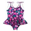 Hansber Kids Girls One Piece Bikini Swimwear Floral Printed Tanks Bodysuit Quick Dry Bathing Sets Navy-Blue-Floral 12 Years view 2