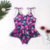 Hansber Kids Girls One Piece Bikini Swimwear Floral Printed Tanks Bodysuit Quick Dry Bathing Sets Navy-Blue-Floral 12 Years view 3