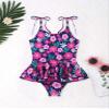Hansber Kids Girls One Piece Bikini Swimwear Floral Printed Tanks Bodysuit Quick Dry Bathing Sets Navy-Blue-Floral 12 Years view 4
