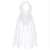 Hularka Women Lyrical Dance Dress Rhinestone Halter Sleeveless Sheer Mesh Patchwork Leotard Performance Dresses White Large view 4