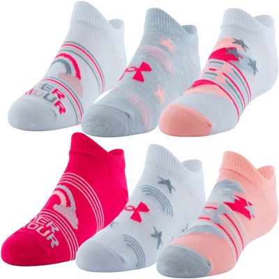 Under Armour Youth Essential 2.0 Lightweight No Show Socks, 6-Pairs , Pink Sands/White/Halo Gray , Small
