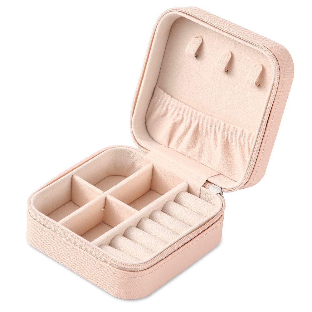 Neveika Portable Travel Mini Jewelry Box Leather Jewellery Ring Organizer Case Storage Gift Box Girls Women (pink).