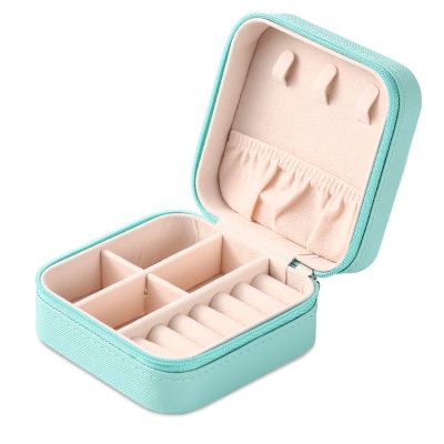 Neveika Portable Travel Mini Jewelry Box Leather Jewellery Ring Organizer Case Storage Gift Box Girls Women (blue).