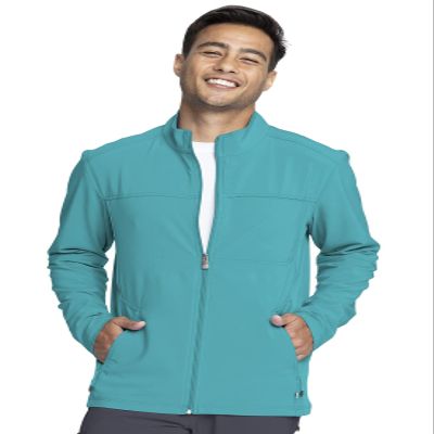 Cherokee Infinity Men's Zip Front Jacket Modern Fit Rib-Knit Panels with 3 Pockets and Knit Sleeve Panel Plus Size CK332A, 3X Teal Blue