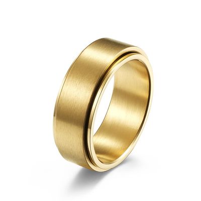 HIJONES Men's Stainless Steel Anxiety Spinner Ring 8mm Wedding Band Matte Brushed Gold Plated Size 7