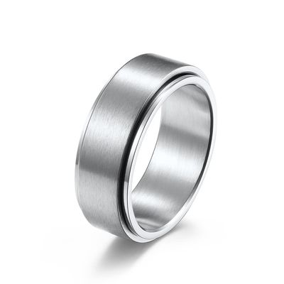HIJONES Men's Stainless Steel Anxiety Spinner Ring 8mm Wedding Band Matte Brushed Silver Size 10