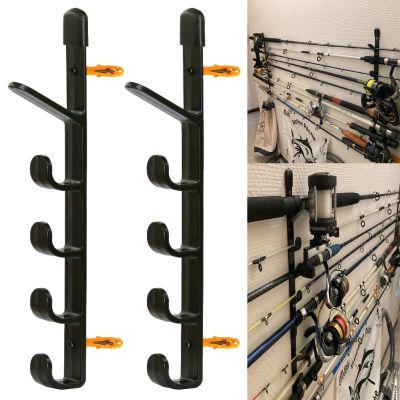 1Pair Fishing Rod Storage Rack, Horizontal Wall Mount Fishing Pole Holder Storage Organizer for Garage & Cabin & Basement - Holds up to 5 Rod - Easy to Install . Hardware included.