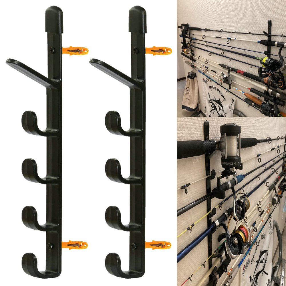 1Pair Fishing Rod Storage Rack, Horizontal Wall Mount Fishing Pole Holder Storage Organizer for Garage & Cabin & Basement - Holds up to 5 Rod - Easy to Install . Hardware included.