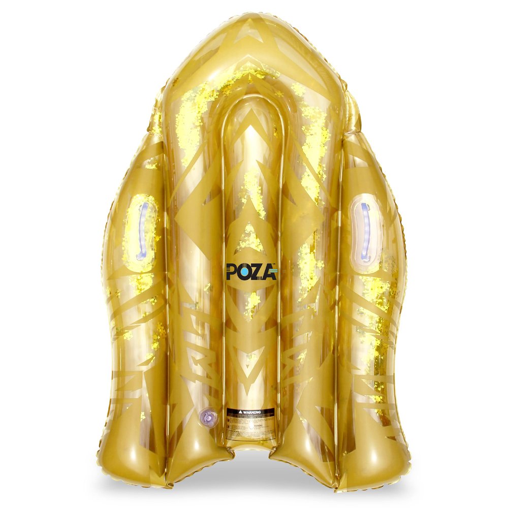POZA Inflatable Gold Snow Boogie Sled Luxurious Snow Sled with Handles and Filled with Gold Snowflake Confetti Premium Heavy Duty Cold Resistant PVC Sled for Adults and Kids 44 Inch