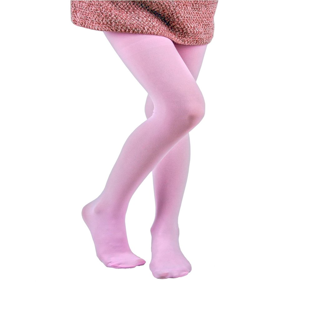 EVERSWE Girls Semi Opaque Footed Tights, Microfiber Tights (8-10, Pink)