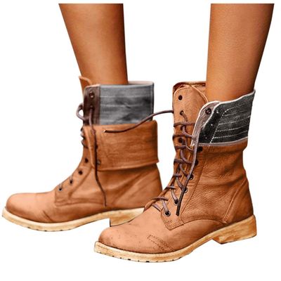 Bcshiye Women's Combat Boots Lace up Ankle Booties Fashion Mid Calf Ankle Booties Winter Warm Snow Boots for Women