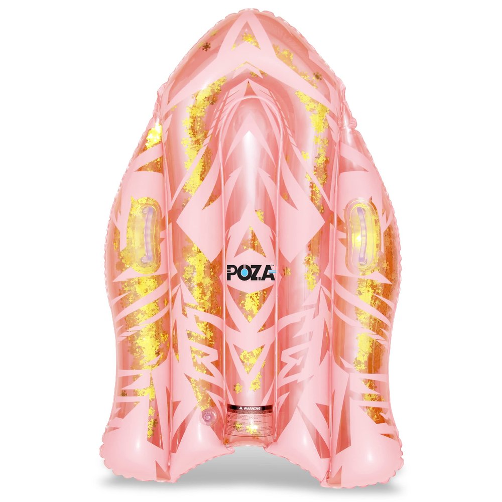 POZA Inflatable Rose Gold Snow Boogie Sled Luxurious Snow Sled with Handles and Filled with Gold Snowflake Confetti Premium Heavy Duty Cold Resistant PVC Sled for Adults and Kids 44 Inch