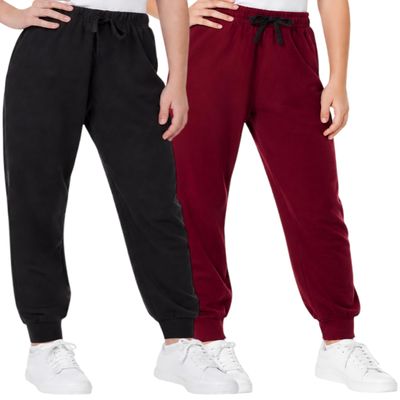 Sweet Hearts Girls Sweatpants - 2 Pack Soft Fleece Athletic Performance Jogger Girls Pants: Made in USA (Sizes 5-18), Size 7-8, Black/Burgundy