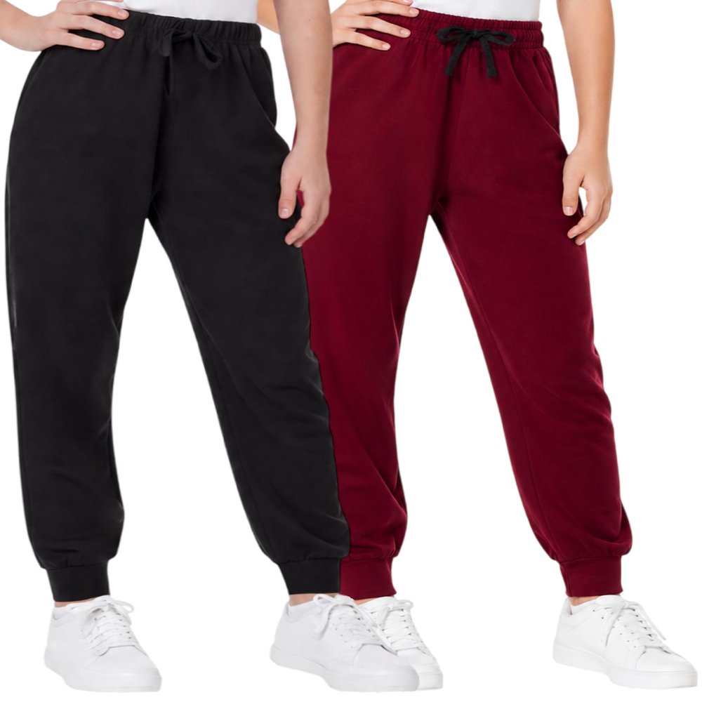 Sweet Hearts Girls Sweatpants - 2 Pack Soft Fleece Athletic Performance Jogger Girls Pants: Made in USA (Sizes 5-18), Size 7-8, Black/Burgundy