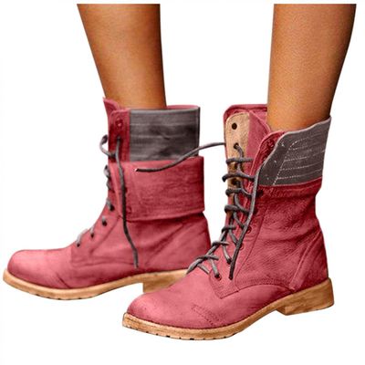 Bcshiye Women's Combat Boots Lace up Ankle Booties Fashion Mid Calf Ankle Booties Winter Warm Snow Boots for Women