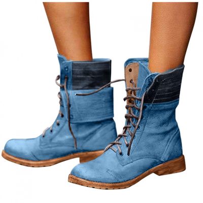 Bcshiye Women's Combat Boots Lace up Ankle Booties Fashion Mid Calf Ankle Booties Winter Warm Snow Boots for Women