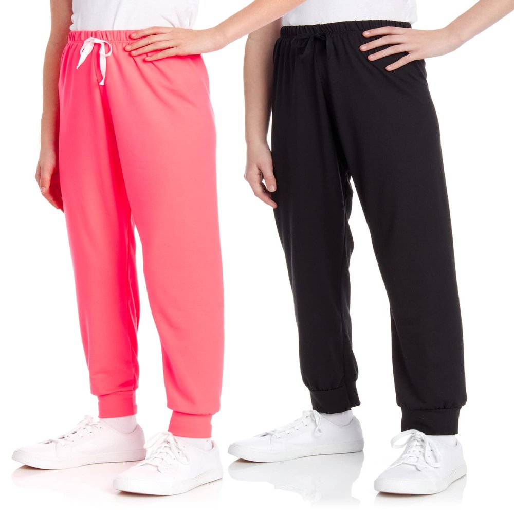 Sweet Hearts Girls Sweatpants - 2 Pack Soft Fleece Athletic Performance Jogger Girls Pants: Made in USA (Sizes 5-18), Size 7-8, Black/Coral