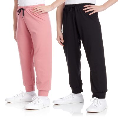 Sweet Hearts Girls Sweatpants - 2 Pack Soft Fleece Athletic Performance Jogger Girls Pants: Made in USA (Sizes 5-18), Size 10-12, Black/Mauve