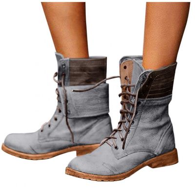 Bcshiye Women's Combat Boots Lace up Ankle Booties Fashion Mid Calf Ankle Booties Winter Warm Snow Boots for Women