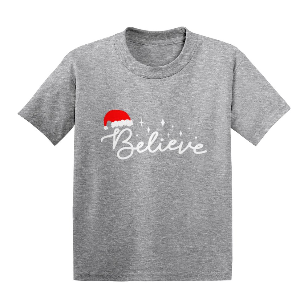 Believe - Santa Hat Magical Xmas Infant/Toddler Cotton Jersey T-Shirt (Light Gray, 12 Months)