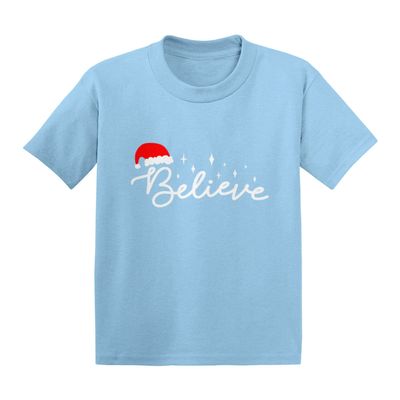 Believe - Santa Hat Magical Xmas Infant/Toddler Cotton Jersey T-Shirt (Light Blue, 4T)