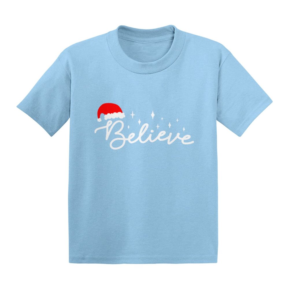 Believe - Santa Hat Magical Xmas Infant/Toddler Cotton Jersey T-Shirt (Light Blue, 4T)