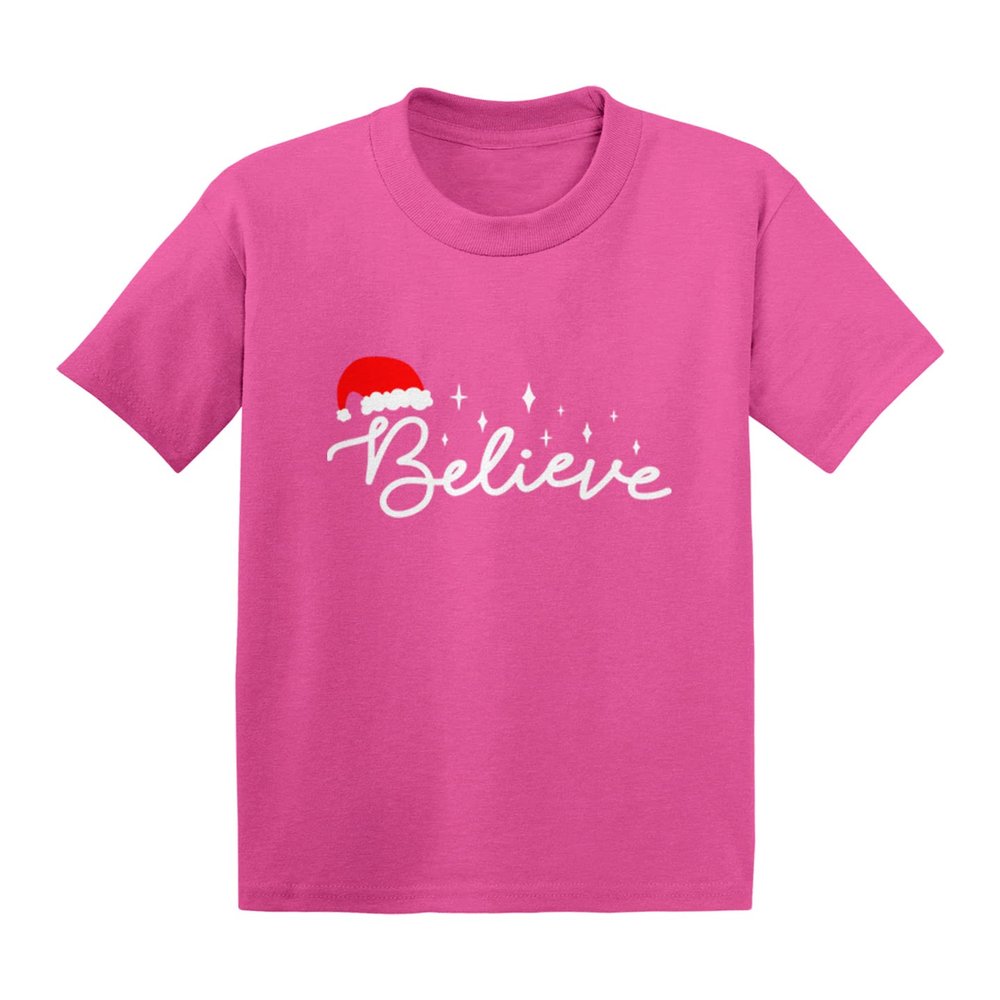 Believe - Santa Hat Magical Xmas Infant/Toddler Cotton Jersey T-Shirt (Pink, 2T)