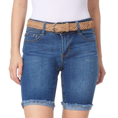 WallFlower Shorts for Women Luscious Curvy 9-Inch Bermuda Denim Mid-Rise Short- Yves Belted, 0