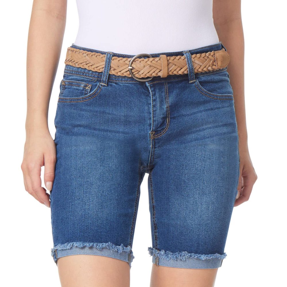 WallFlower Shorts for Women Luscious Curvy 9-Inch Bermuda Denim Mid-Rise Short- Yves Belted, 0