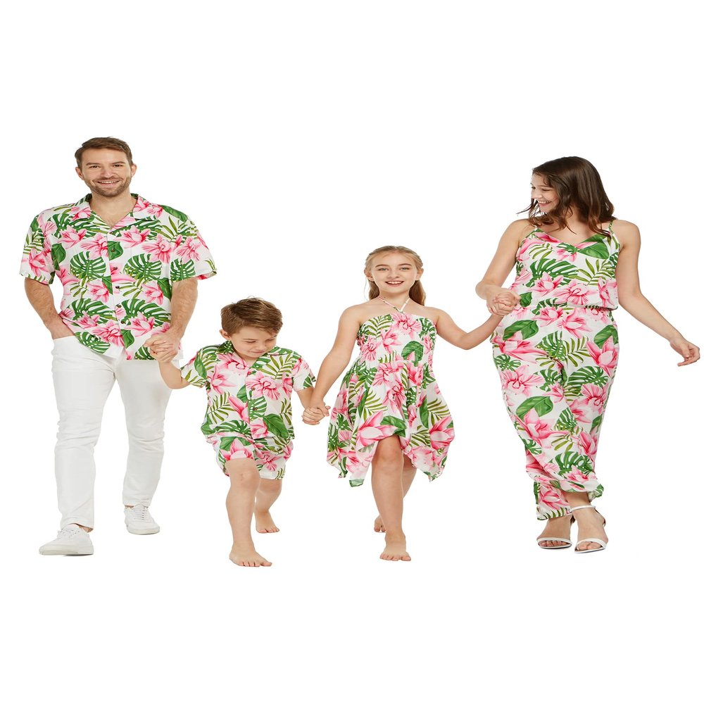 Matchable Family Hawaiian Luau Shirts, Lotus and Orchid, Scrunchies, One Size