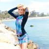 Jettribe Ladies Cut Long Sleeve Rashguard Casey 2.0 Blue/Pink Style | Jet Ski UV Protection Swim Shirt (Medium) view 3