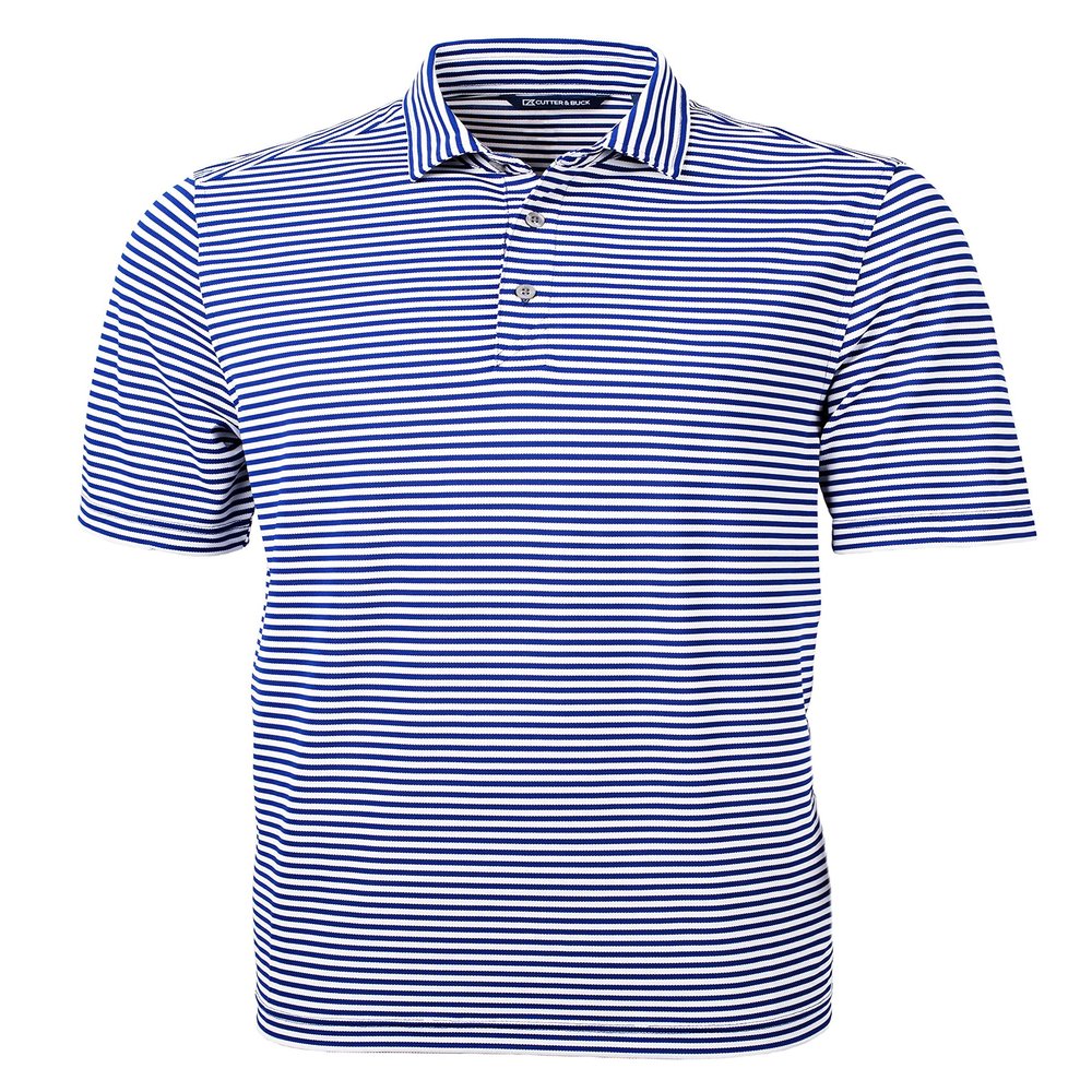 Cutter & Buck Virtue Eco Pique Stripe Recycled Mens Big and Tall Short Sleeve Polo, Tour Blue, 1X Big