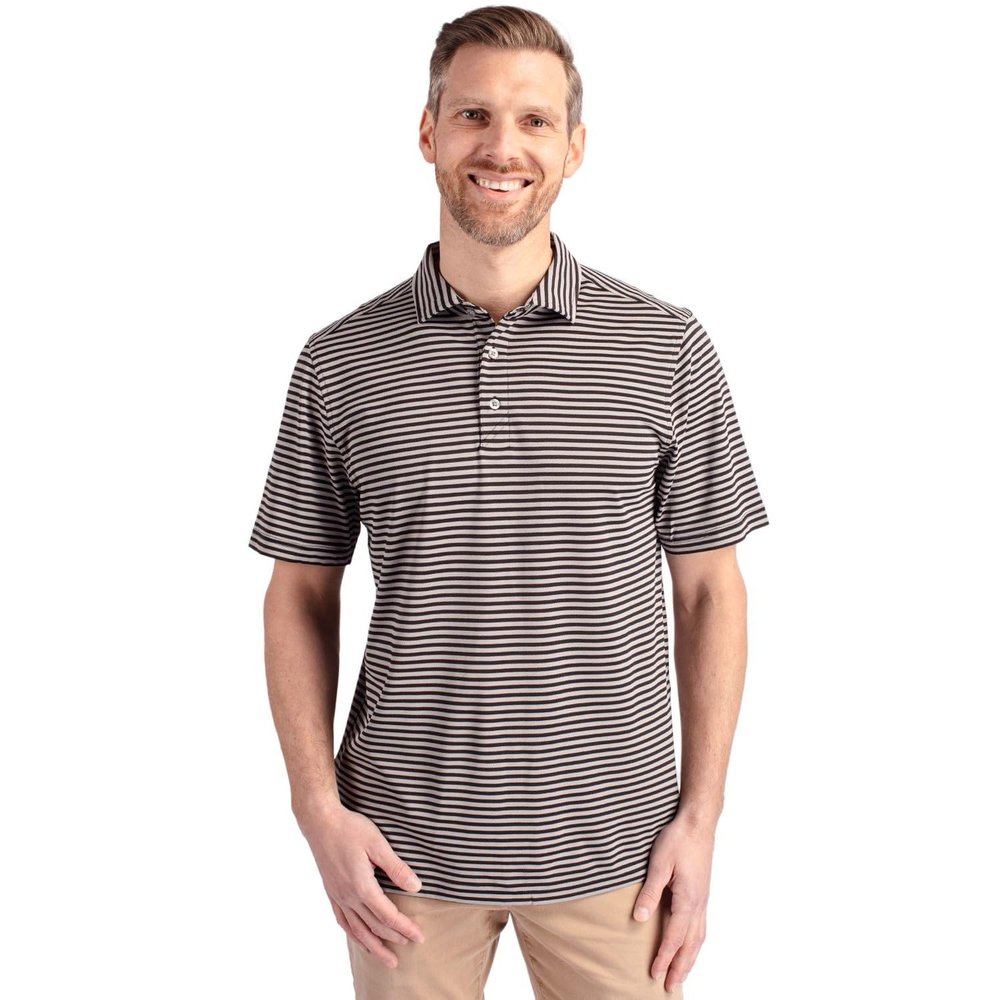 Cutter & Buck Virtue Eco Pique Stripe Recycled Mens Big and Tall Short Sleeve Polo, Black, 5X Big