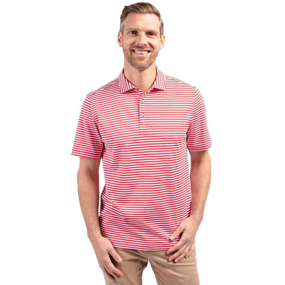 Cutter & Buck Mens Short Sleeve Virtue Eco Pique Stripe Recycled Big and Tall Polo Shirt, Red
