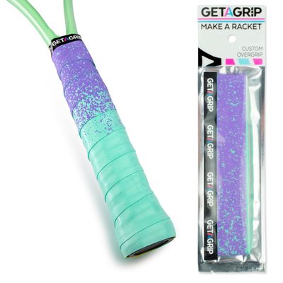 Get A Grip - Custom Tennis Racket Grip Tape - Anti-Slip/Quick-Drying Tennis Overgrips - Precut Badminton Racket Grip with Finishing Tape (Paint The Lines (Purple + Mint), 1 Grip)