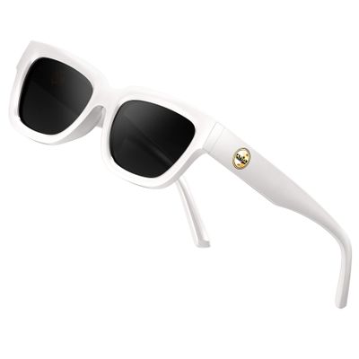 ATTCL Polarized Sunglasses for Women Men Fashion Trendy Golden Circle Rectangle Sunglasses 5533 C3 White+grey