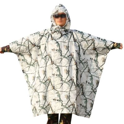Camo Suit for Hunting,Sniper Cloak Waterproof Camouflage Suit 3D Leafy Poncho Hunting Camouflage Clothes for Men Sniper Suit Camo Outfit,More Coverage Winter Pine Snow (Size : One-Size)