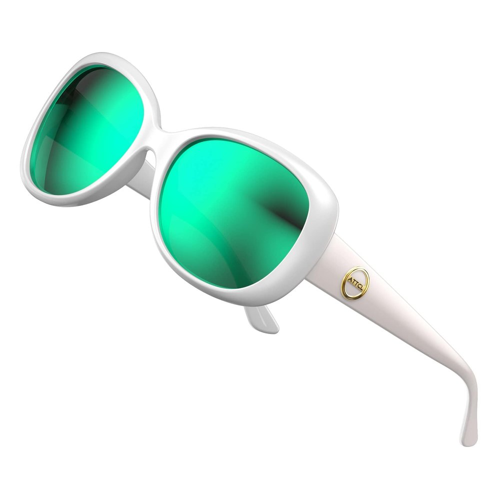 ATTCL Womens Classic Polarized Sunglasses for Women Trendy Oversized Sunglass with UV Protection 3011 C4 White+green
