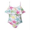 iiniim Kids Girls Floral Printed Tankini Swimsuit Ruffled Shoulder Straps Rash Guard Bathing Suit Swimwear White Starfish 6 Years view 1