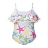 iiniim Kids Girls Floral Printed Tankini Swimsuit Ruffled Shoulder Straps Rash Guard Bathing Suit Swimwear White Starfish 6 Years view 2