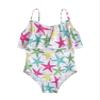 iiniim Kids Girls Floral Printed Tankini Swimsuit Ruffled Shoulder Straps Rash Guard Bathing Suit Swimwear White Starfish 6 Years view 3