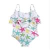 iiniim Kids Girls Floral Printed Tankini Swimsuit Ruffled Shoulder Straps Rash Guard Bathing Suit Swimwear White Starfish 6 Years view 4