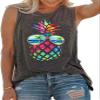 Womens Tank Tops Summer Graphic Sleeveless Tshirt, Pineapple Dark Grey, 3XL view 1