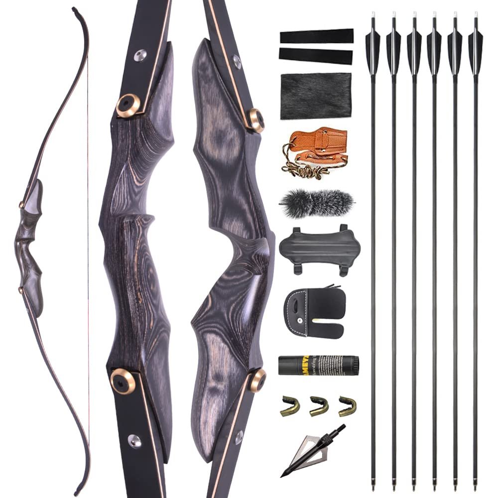 ZSHJGJR 58" ILF Recurve Bow and Arrow Set 20-50 Lbs Archery American Hunting Bow Wooden Bow Riser Right Handed for Adult/Youth Archery Hunting Target Shooting (20lbs, Black Bow Set)